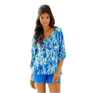 Lilly Pulitzer Silk Tye Top Blue Crush Bamboo (xs)